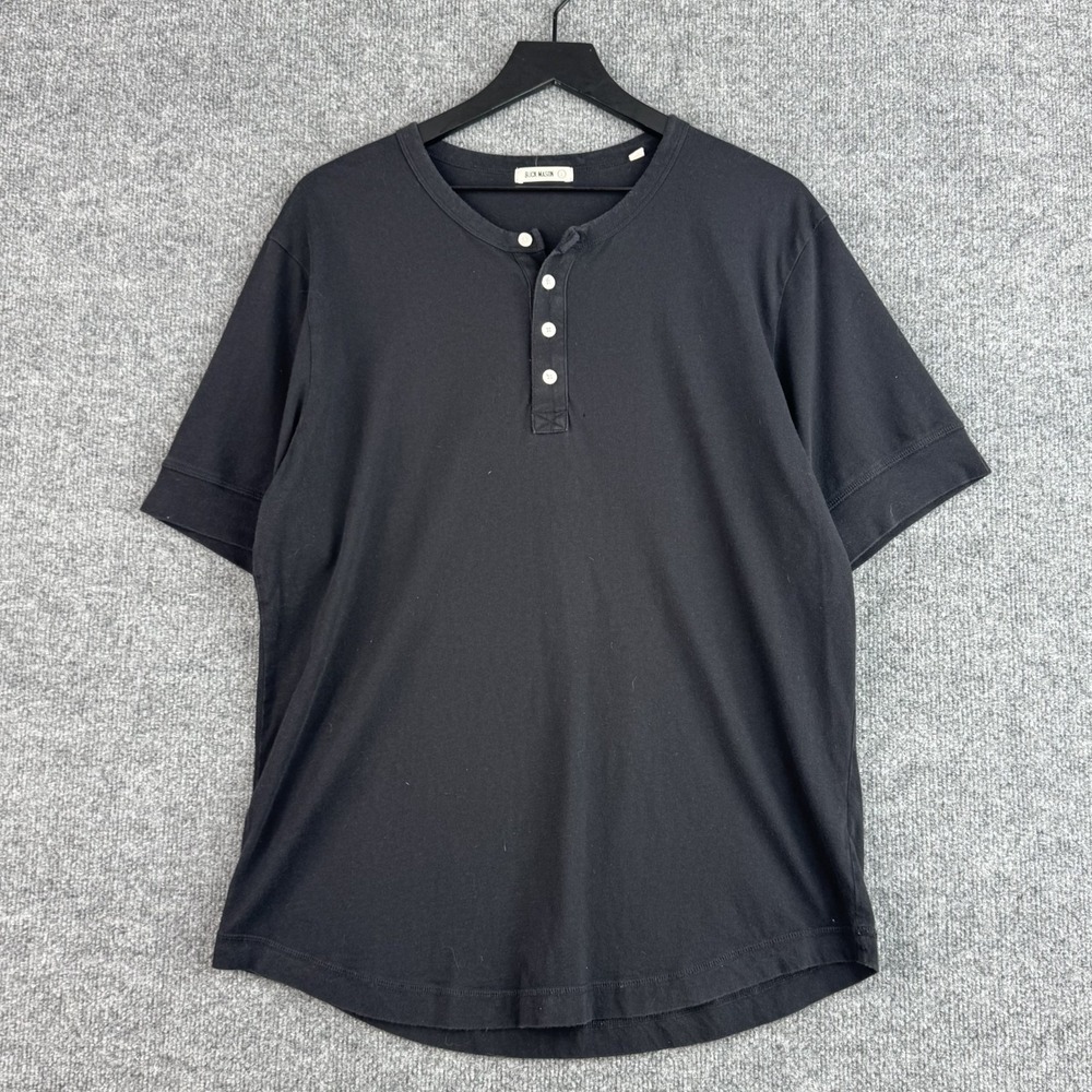 Buck Mason Henley T-Shirt Mens L Black Casual Cotton Minimalist Short Sleeve